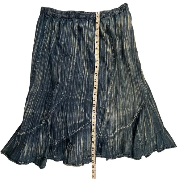 GIGI | Vintage M Striped Denim 100% Cotton Asymetrical Ruffle Jean Midi Skirt - Picture 4 of 5